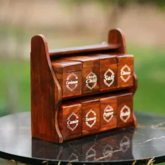 Wooden Spice Rack with 8 Spice Boxes