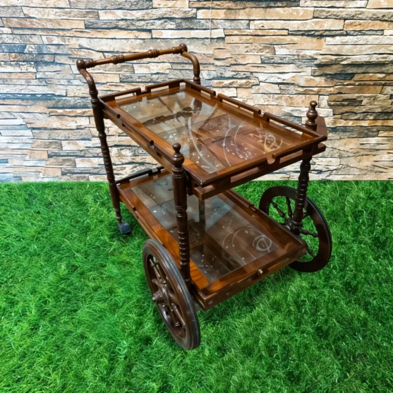 Mesh Style Solid Wood Tea Trolley