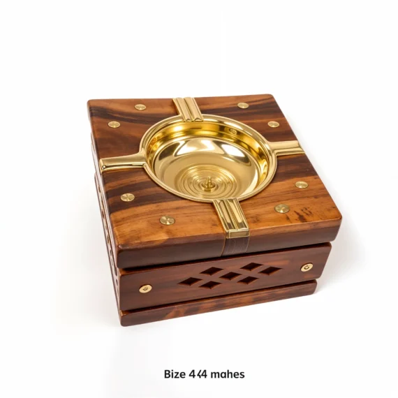 Wooden Ashtray Brass Work Square